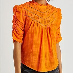 NWT Veronica Beard Frasier 100% Cotton Hot Orange Blouse Lace  Size 2